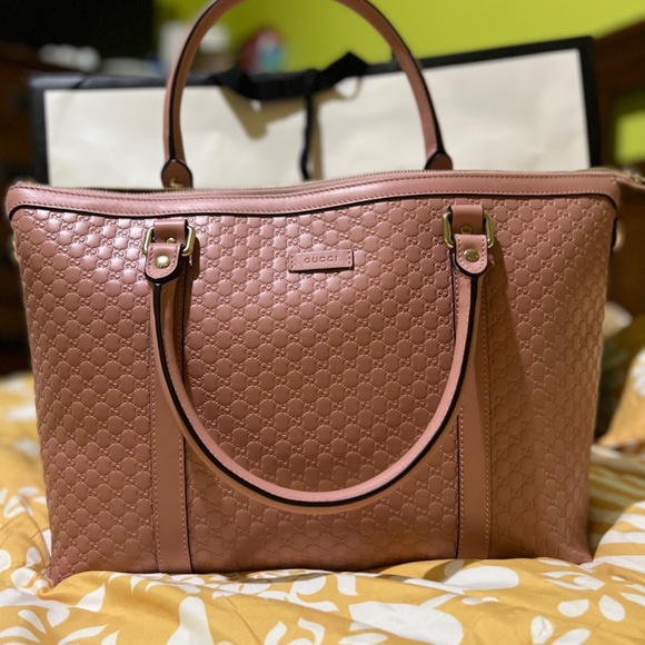 Gucci Guccissima Zip Top Handbag Purse Pink Gg Leather Shoulder Bag - Picture 16 of 16